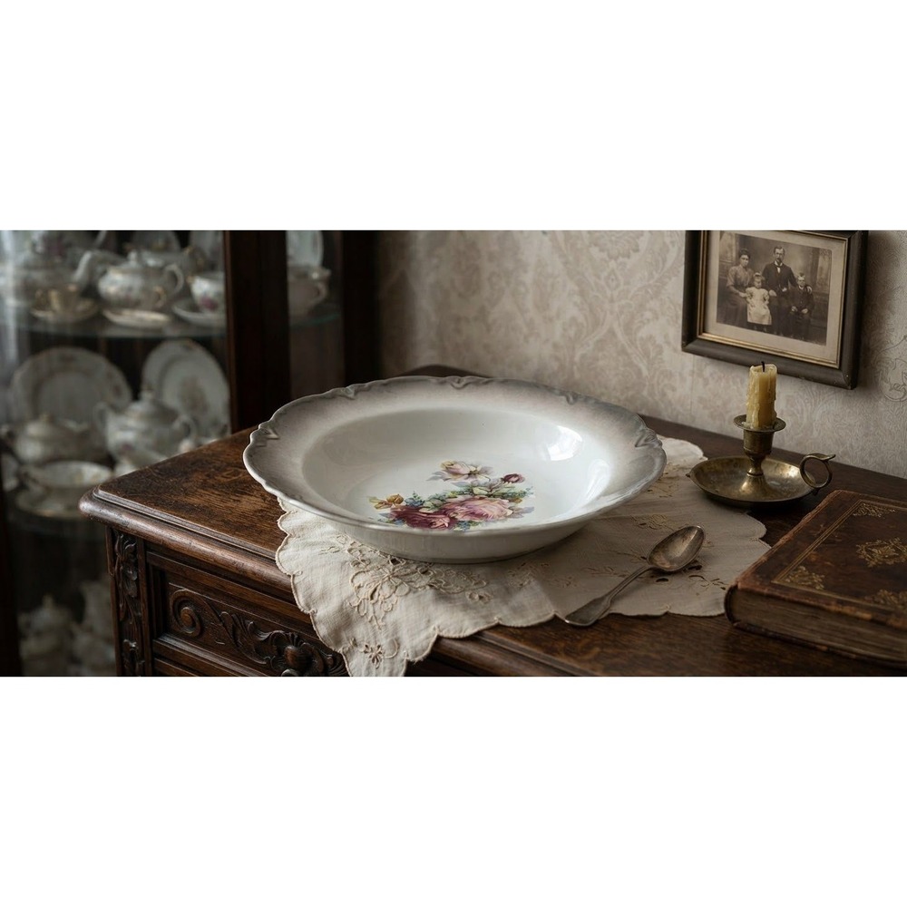 Antique Cleveland China George H Bowman Floral Rose Scalloped Serving Bowl 1910